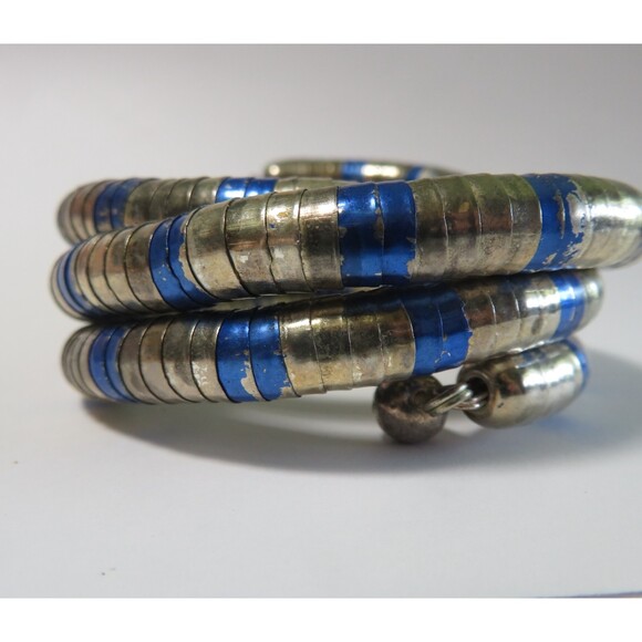 Source Unknown Jewelry - Vintage snake blue silver metal scales bead dangle wrap bracelet Adjustable